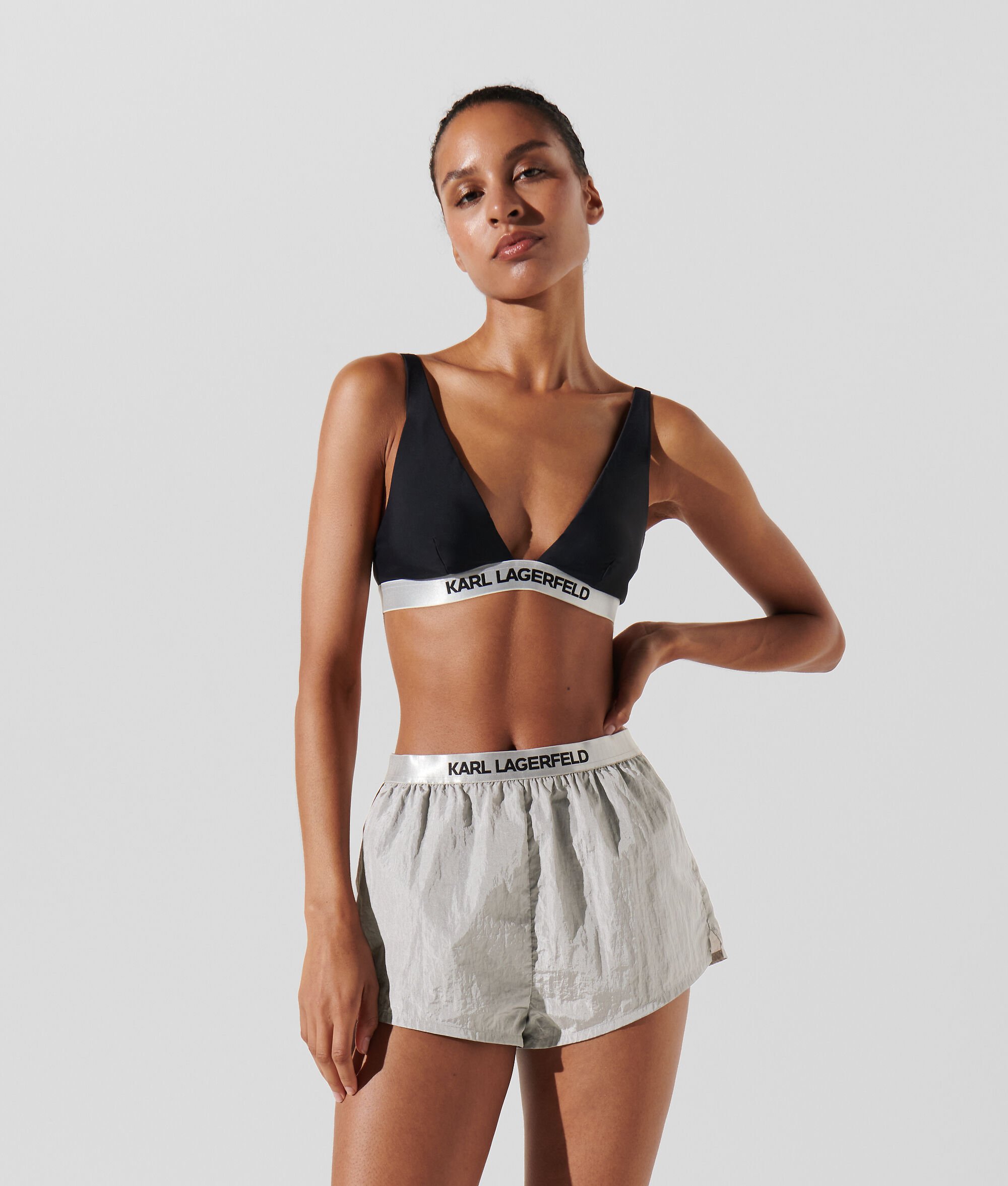 (image for) Performance-Driven KARL LOGO HIGH-WAIST BEACH SHORTS